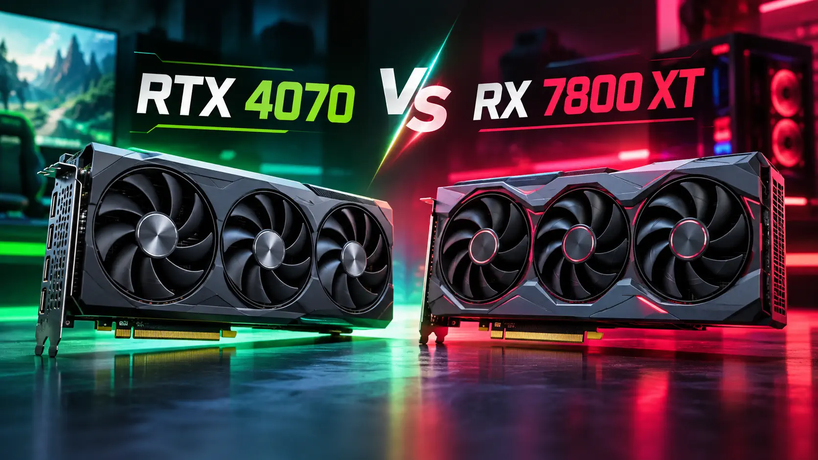 RTX 4070 vs RX 7800 XT comparison key art